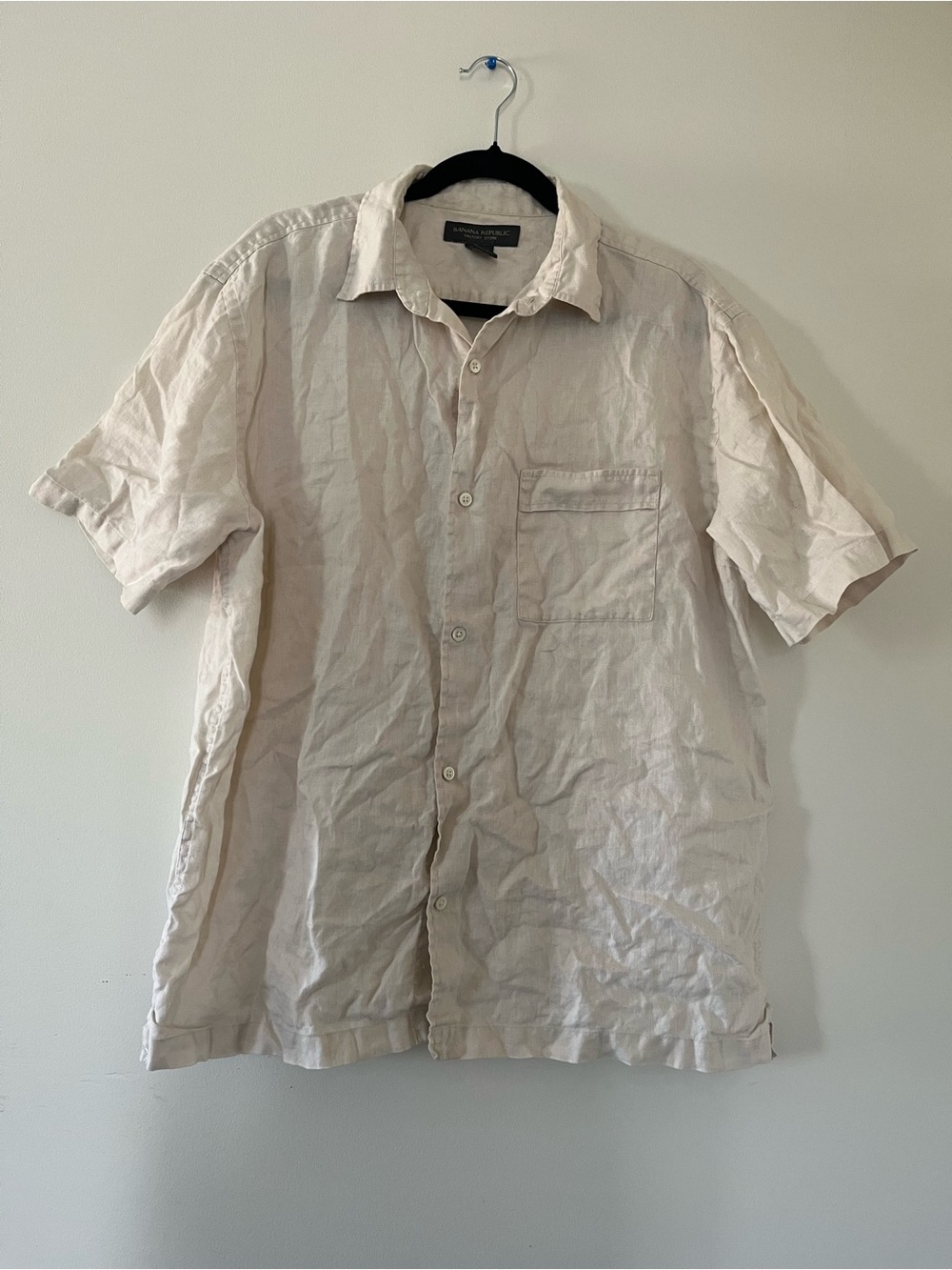 Vintage Banana Republic Beige 100% Linen Button Up Shirt Large Minimalist